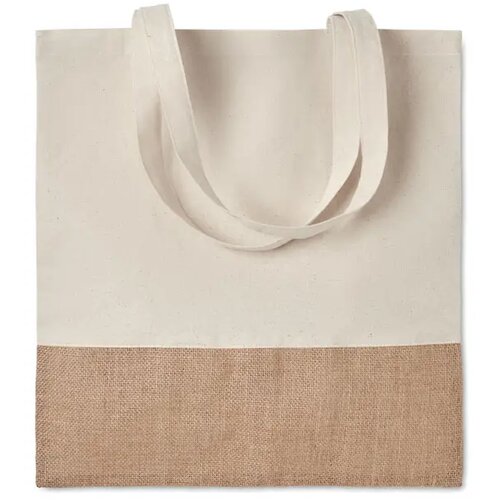Katoenen tote bag met jute detail Beige