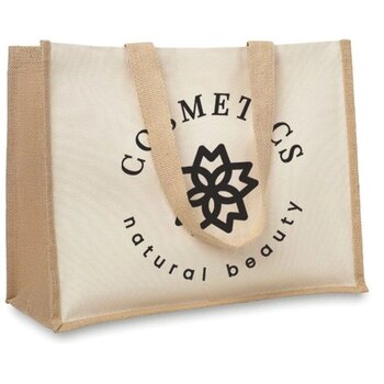 Jute/canvas boodschappentas Campo de fiori beige