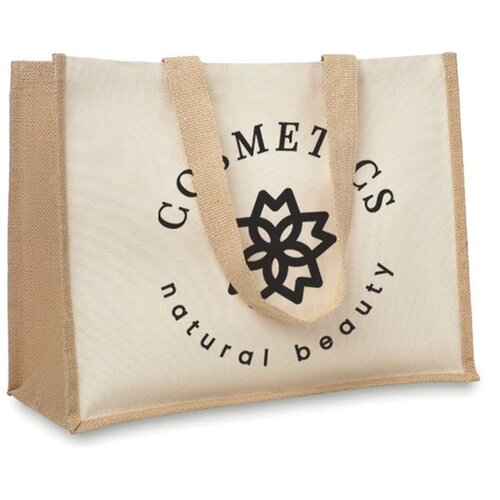 Jute/canvas boodschappentas Campo de fiori beige