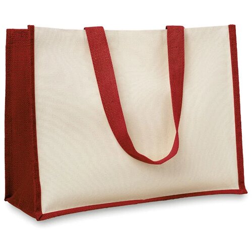 Jute/canvas boodschappentas Campo de fiori rood